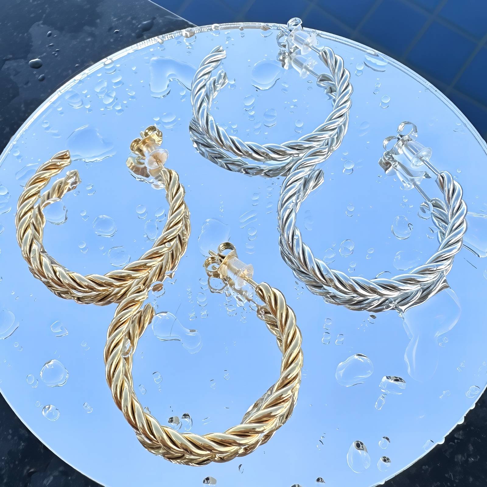 Earrings, 18K Gold Plated Steel