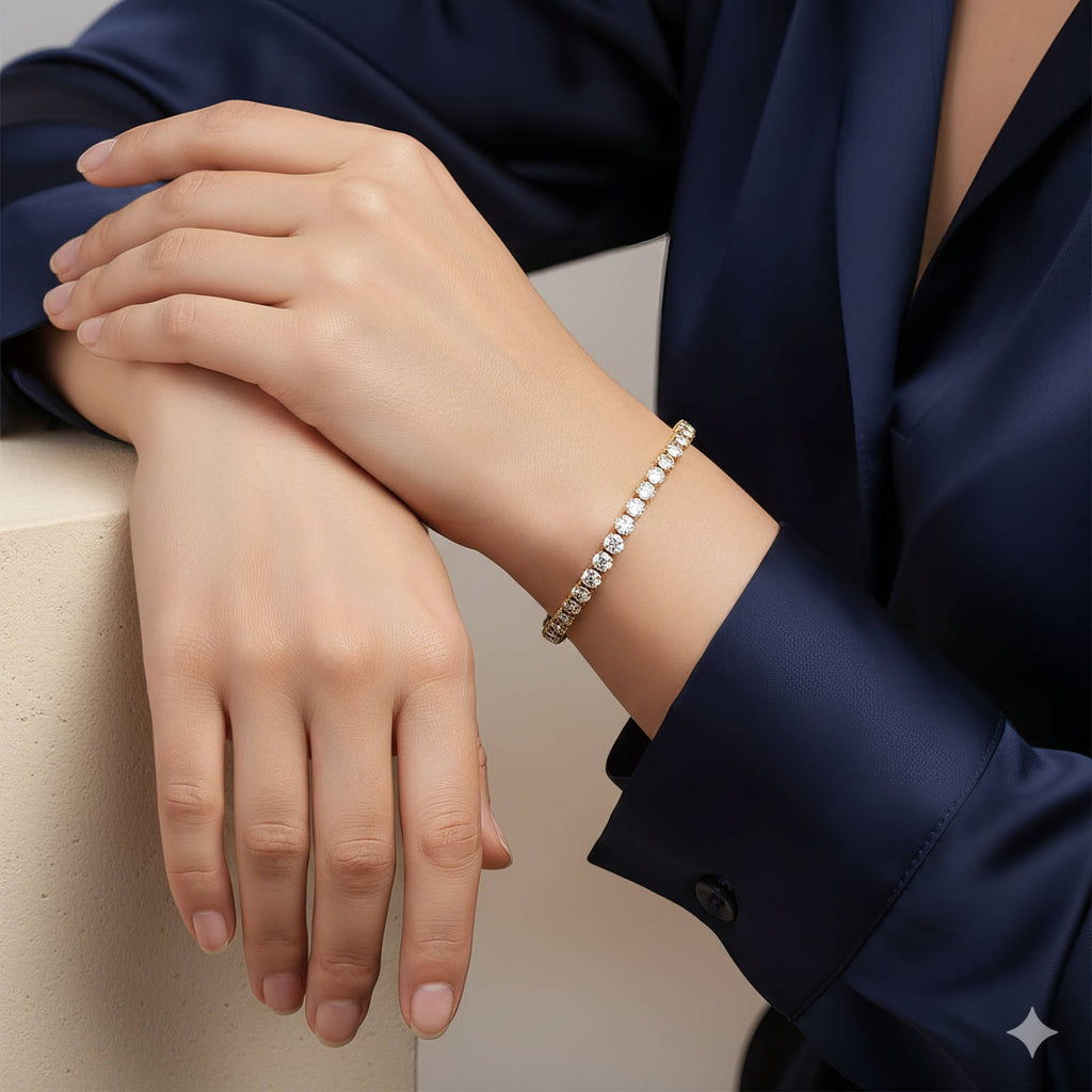 Tennis Bracelet, 18K Gold Plated Steel