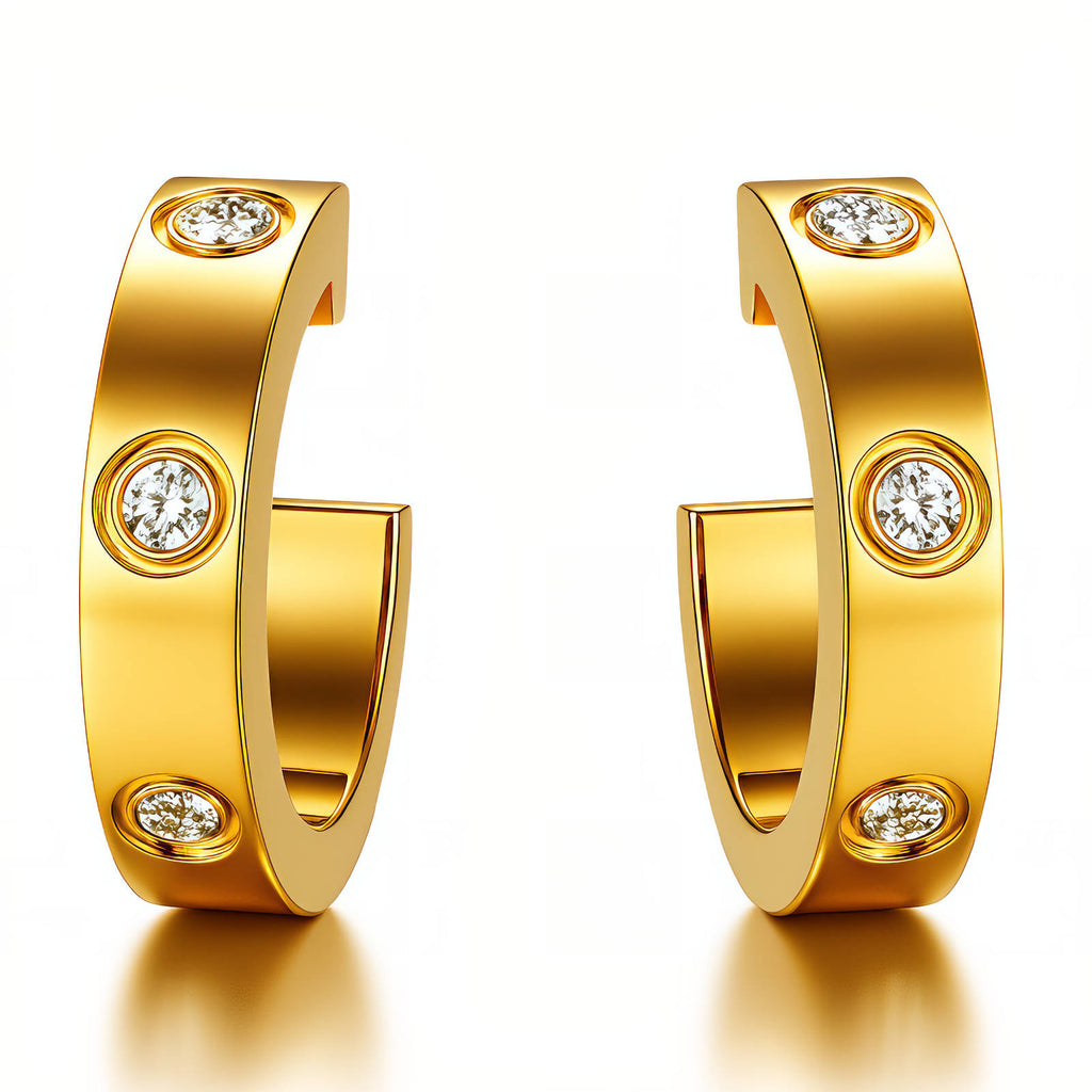 Earrings, 18K Gold Plated Steel