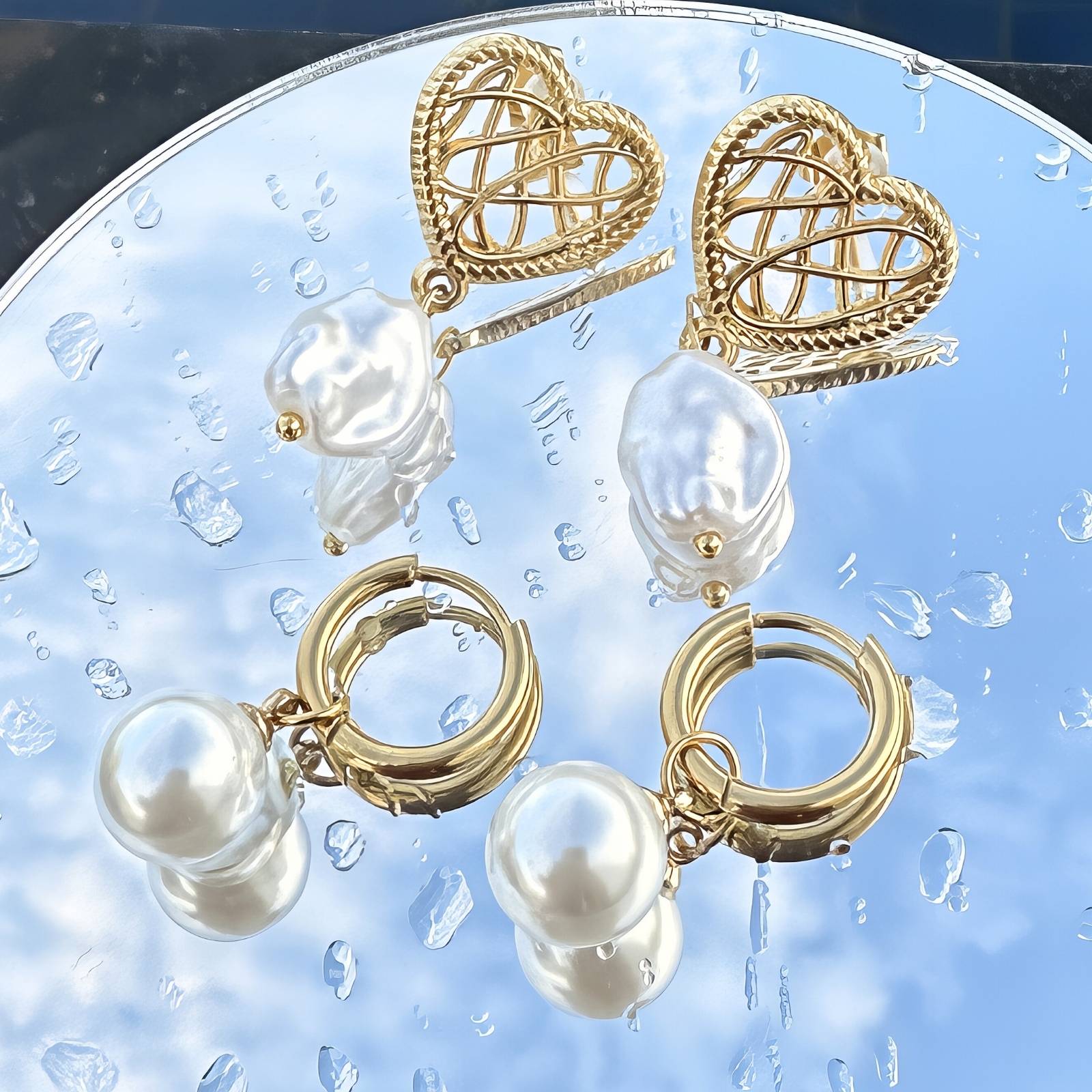 Earrings, 18K Gold Plated Steel